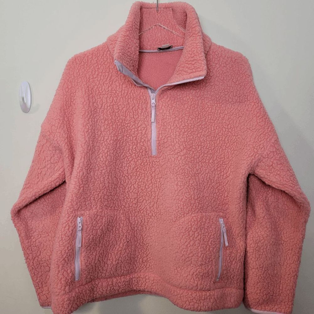 J. Crew Vintage Teddy Fleece Half-Zip Pullover Jacket Womens Pink Size Large